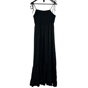 KOJOOIN Maxi Dress Smocked Sundress Tie Strap‎ Tiered Casual Black 2XL Flowy